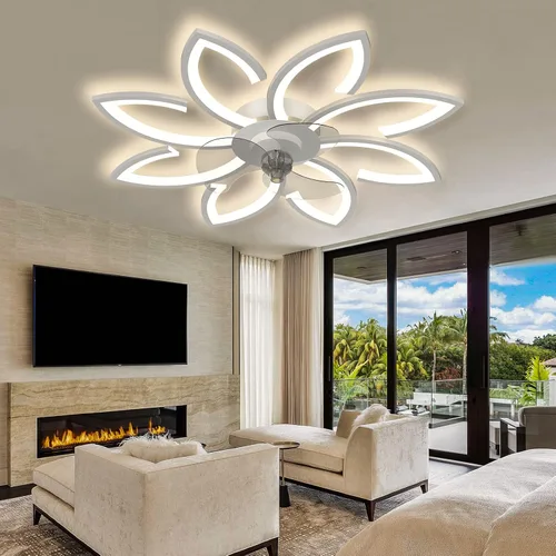 Vista 6 de Ventilador de techo sin aspas con luces, montaje empotrado moderno con luz LED regulable y control remoto, perfil bajo de 6 velocidades de viento