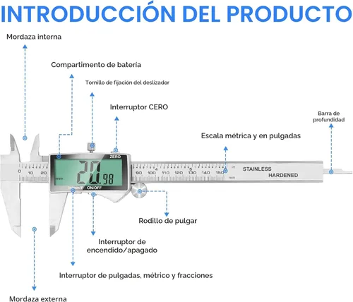 Vista 7 de Calibre Digital, Herramienta de Calibre de 6 Pulgadas con Pantalla LCD Extra Grande, Función de Apagado Automático, Cambio Fácil entre Pulgadas