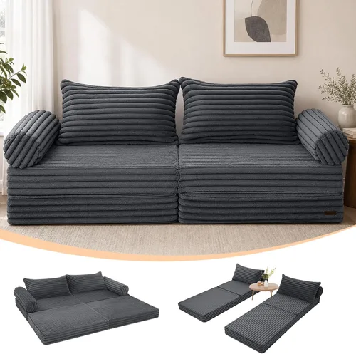 Vista 10 de MeMoreCool Convertible Sofa Bed, Folding Floor Couch with Pillows, Corduroy Pull Out Sleeper Couch Bed Queen, Fold Out Futon for Bedroom, Living