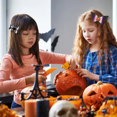 Vista 5 de 4 lazos para el pelo de Halloween, pinzas para el pelo de araña fantasma brillante para niñas, lazos de araña para mujer, horquillas de calabaza