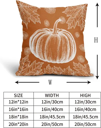 Vista 5 de Juego de 2 fundas de almohada de otoño naranja quemado de 18 x 18 pulgadas, diseño de calabaza blanca y hojas de arce con temática otoñal, almohadas