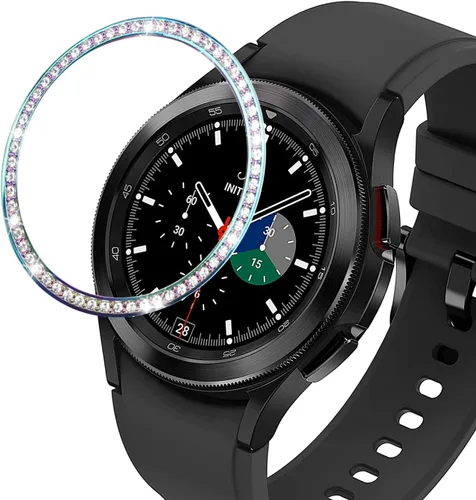 Vista 18 de DEALELE Fundas para Samsung S3 Frontier/Classic/Galaxy Watch 4/4 Classic, Rhinestone Diamond Steel Watch Face Bezel Rings (negro)