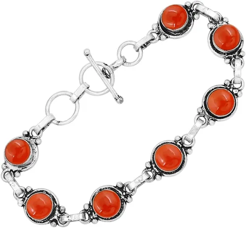 Vista 81 de Round Shape Natural & Synthetic Gemstones Silver Plated Bracelets for Women - Vintage Bohemian Style Handmade Birthstone Adjustable Link Bracelet