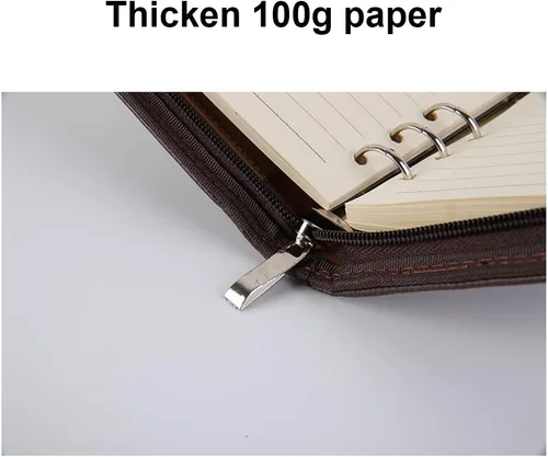 Vista 2 de Cartera de cuero con cremallera, organizador de bloc de notas, carpeta de presupuesto con calculadora y anillos de hojas sueltos, carpeta