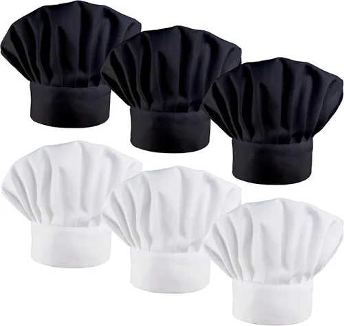 Vista 3 de Paquete de 6 sombreros de chef elásticos para panadero, cocina, catering, chefs Negro