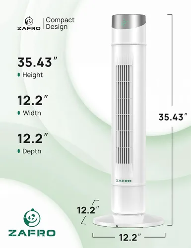 Vista 8 de ZAFRO Ventilador de torre inteligente para dormitorio, ventilador de torre oscilante de 120°, 28 pies/s de alta velocidad, 12 velocidades, 4 modos