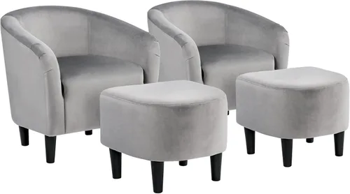Vista 13 de Yaheetech Sillas de sala de estar, juego de 2 sillas decorativas de terciopelo, acogedoras sillas de barril con acolchado suave para sala de estar