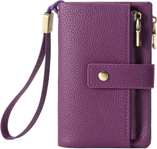 Vista 20 de SENDEFN Cartera pequeña para mujeres de cuero con bloqueo RFID, cartera de muñeca, tarjetero con doble cremallera, monedero, cartera bifold