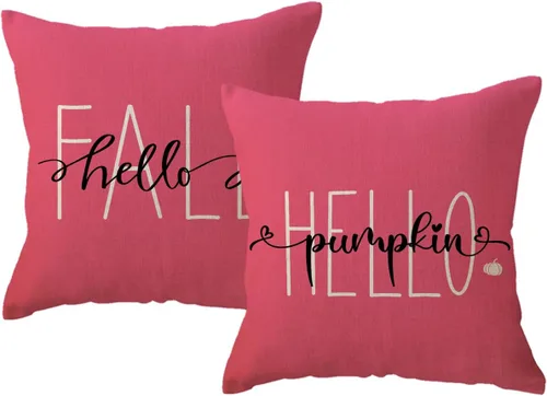 Vista 13 de Fundas de almohada naranjas de otoño de 12 x 20 pulgadas, paquete de 2 fundas de almohada decorativas rectangulares/lumbar, fundas de cojín de Hello