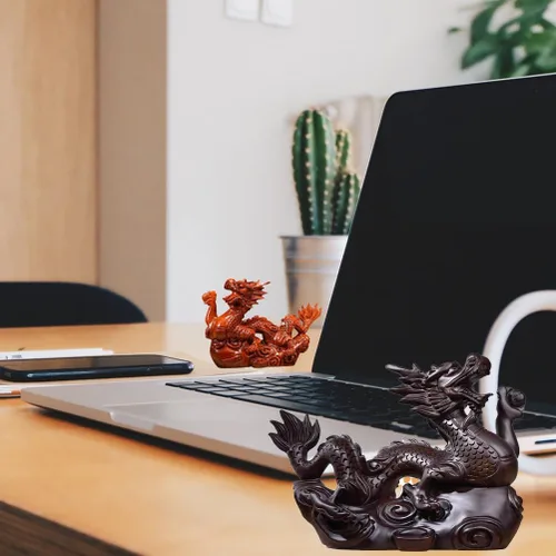 Vista 9 de Estatua de dragón chino de Feng Shui, escultura de madera de dragón, escultura de 3.9 in, figuras de animales de madera tallados pequeños, figuras