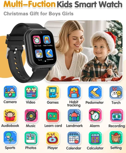 Vista 2 de Reloj Inteligente Impermeable para Niños Juguetes para Niños de 5-12 Años con 32 Juegos, Cámara Dual, Seguimiento de Hábitos, Reproductor de Música
