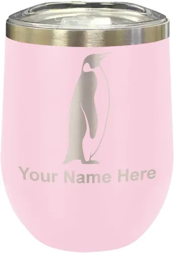 Vista 13 de LaserGram Vaso de vino de acero inoxidable de doble pared, pingüino, grabado personalizado incluido (negro)