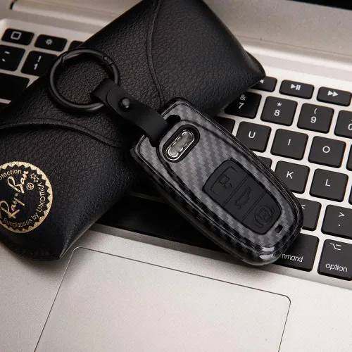 Vista 2 de Funda para llavero Beerte compatible con Audi A3 A4 A5 A6 A7 A8 S5 Q3 Q5 Q7 TT, llave inteligente de 3 botones, control remoto, llave de acceso sin