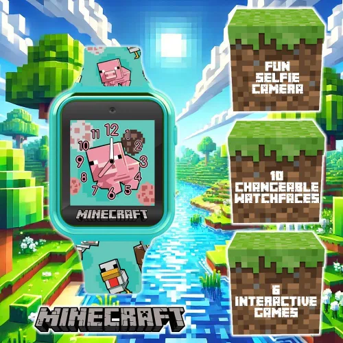 Vista 2 de Minecraft - Reloj inteligente para niños con pantalla táctil, 10 caras de reloj, juegos, cámara, alarma, temporizador, contador de pasos