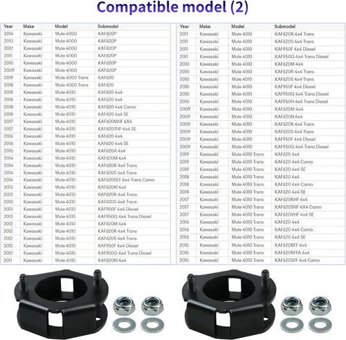 Vista 5 de Kit de 2 piezas de espaciadores delanteros de elevación de 2" para nivelación compatibles con Kawasaki Mule 1990-2019 2500 2510 3000 3010 4010 4000