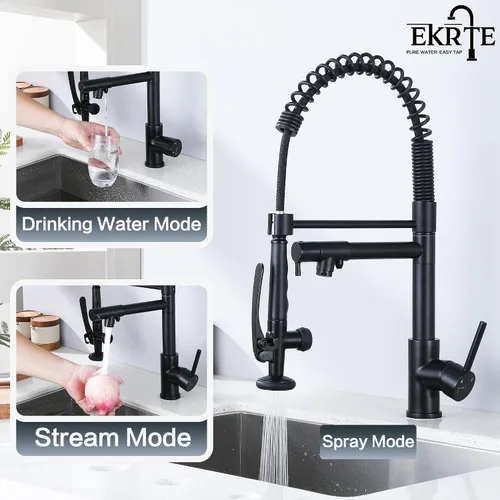 Vista 11 de Grifo de fregadero de cocina con rociador extraíble, grifos purificadores de filtro de agua 3 en 1, grifo de cocina de estilo comercial resistente