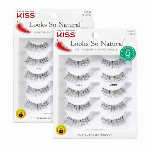 Vista 12 de KISS Looks So Natural - Pestañas postizas, ligeras y cómodas, tecnología de extremo ahusado, reutilizables, libres de crueldad, compatibles