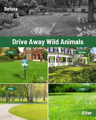 Vista 7 de Repelente solar de animales de 360° para patio y jardín, sin sensor de movimiento de punto ciego para mantener alejados a ciervos, mapaches y gatos