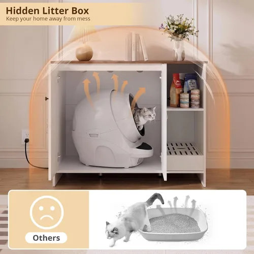 Vista 4 de VOWNER Caja de arena para gatos extra grande con colector de arena, color Blanco