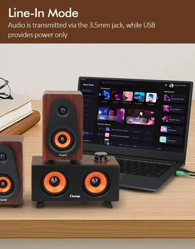 Vista 6 de 【Actualización 2026】 Altavoces de computadora USB 2.1 con subwoofer, altavoces de PC de 3.5mm/USB con subwoofer, modos PC/entrada