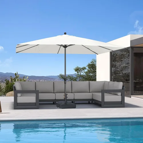 Vista 101 de PURPLE LEAF - Sombrilla de patio rectangular de 6' x 4', sombrilla de mesa para exteriores con marco de aluminio, sombrilla de mercado, sombrilla
