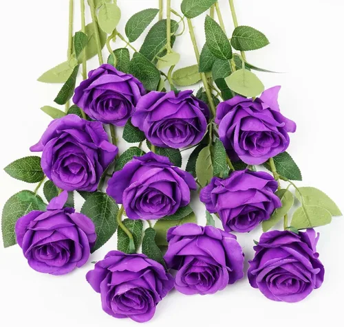 Vista 11 de 10 rosas artificiales de tallo largo, rosas de seda falsas para bricolaje, ramo de boda, mesa, centro de mesa, decoración del hogar (negro)
