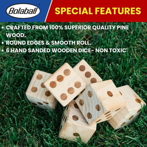 Vista 6 de Bolaball Juego de dados gigantes de madera de 3.5 pulgadas para patio – Kit de diversión duradero para exteriores incluye 6 dados grandes con bolsa
