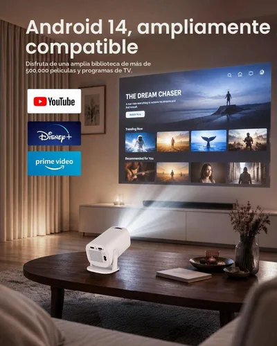 Vista 5 de Mini proyector portátil con WiFi Bluetooth, aplicaciones Android 14