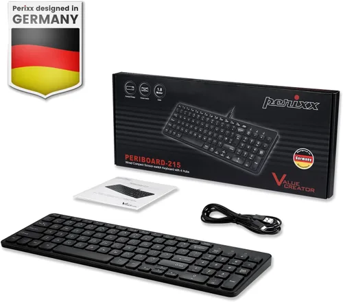 Vista 8 de Perixx PERIBOARD-215B US Teclado con cable - Teclas de tijera ultra delgadas - 2 puertos USB-A y USB-C integrados - Cable desmontable - Negro