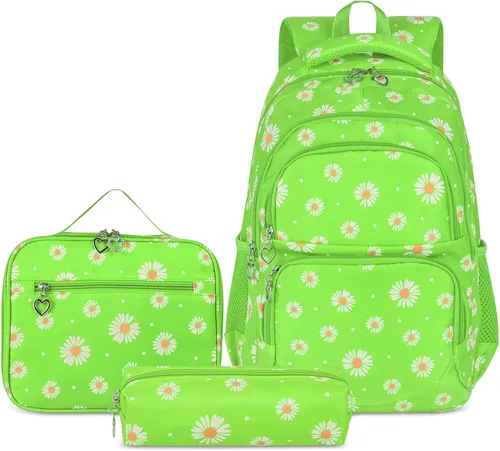 Vista 50 de goldwheat Mochilas impresas margaritas con paquete de almuerzo, estuche de lápices 3pcs, bolsa ligera resistente al agua para la escuela secundaria