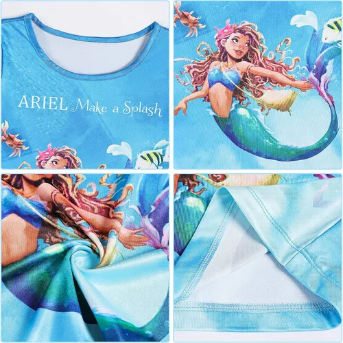 Vista 7 de ADREIT Conjunto de disfraz de sirena de cumpleaños para niñas con collar de corona, vestido de tutú arcoíris para fiesta de cumpleaños de Halloween