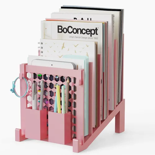 Vista 9 de Organizador de archivos para escritorio con caja de almacenamiento y gancho, organizador de archivos de escritorio inclinado con soporte vertical