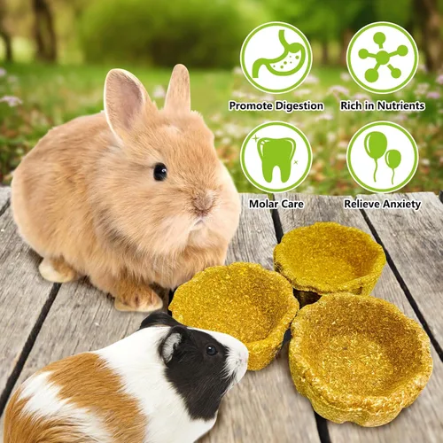 Vista 5 de Paquete de 6 juguetes masticables de conejo para dientes, juguetes Timothy - Cuenco comestible para masticar heno, golosinas molares para conejo