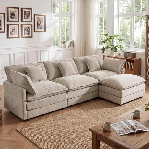 Vista 39 de Tmsan Chenille Cloud - Juego de sofá y silla, color beige y blanco Blanco beige