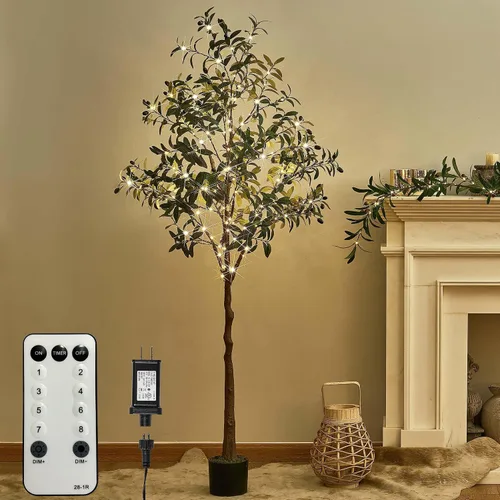 Vista 12 de LITBLOOM Árbol de aliento de bebé iluminado enchufable de 5 pies, 126 luces, árbol de plantas artificiales con luces para decoración de bodas