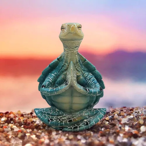 Vista 5 de JJLFresheners Adorno artesanal de tortuga marina de resina, decoración del hogar de meditación, divertida figura de yoga, decoración de tortuga