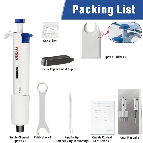 Vista 5 de Micropipeta de 10 mL, micropipetas de laboratorio de un solo canal de 1-10 mL, volumen variable ajustable para laboratorio líquido científico