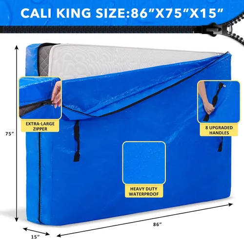 Vista 2 de AlexHome Bolsa de colchón para mudanza y almacenamiento, lona resistente, reutilizable, funda de almacenamiento de colchón fácil de transportar