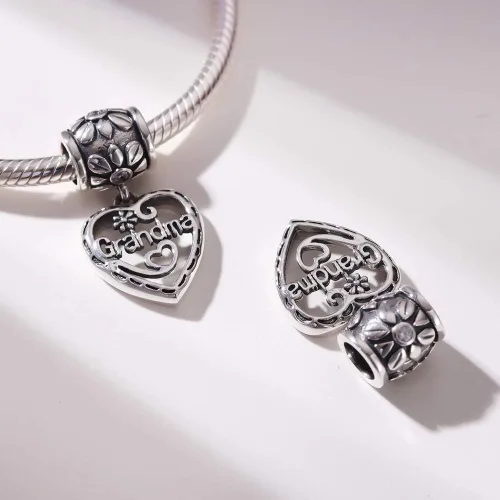 Vista 3 de SOUKISS Dijes de corazón para abuela, auténtica plata de ley 925, dije de amor familiar para pulsera europea (colgante)
