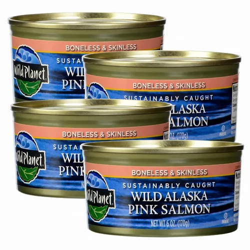 Vista 8 de Wild Planet Salmón rosa sin piel y sin hueso, lata de 6 onzas, paquete