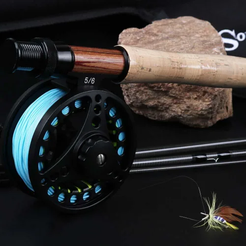 Vista 6 de Kit de caña y carrete Sougayilang para pesca con mosca en agua dulce y en agua salada