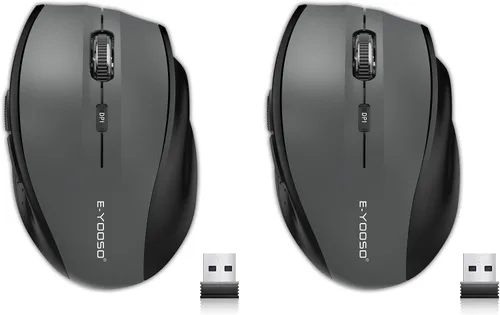 Vista 9 de E-YOOSO - Ratón inalámbrico Bluetooth para portátil, ratón óptico portátil para computadora, 6 botones, inalámbrico 2.4GHz con receptor USB, 4800