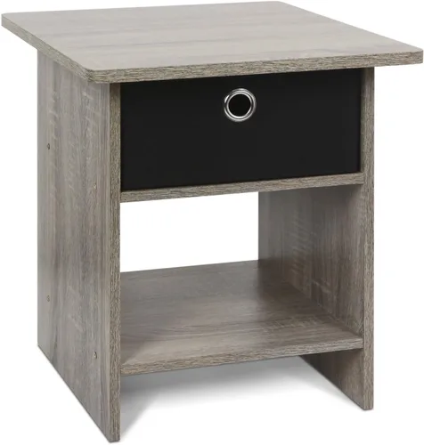Vista 35 de Furinno Dario - Mesa auxiliar / estante de almacenamiento de noche con cajón de contenedor, pino ámbar/negro, 1 paquete, contenedor superior