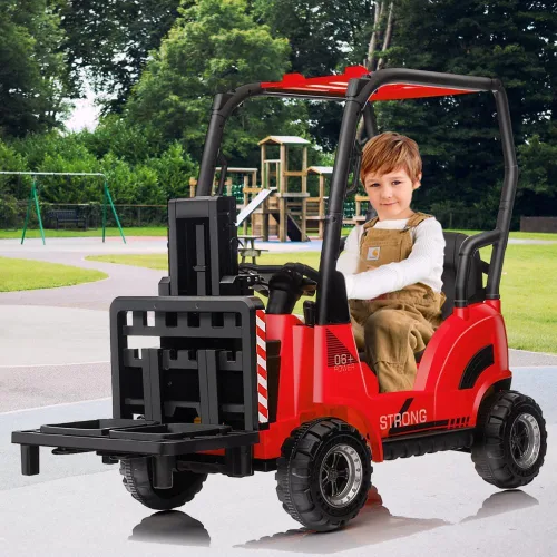 Vista 7 de Ride on Forklift Car, 12V Electric Cars with Liftable Fork and Pallet Rojo