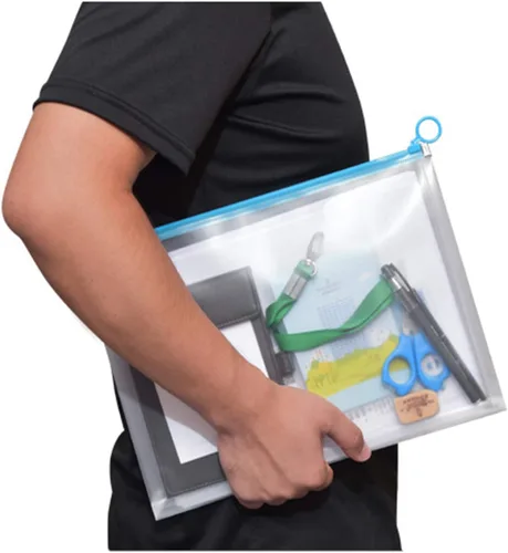 Vista 6 de Sobres de plástico transparentes con cierre de 9x12, carpeta de archivos, portadocumentos de papel, paquete de 12 unidades Zipper closure, A4
