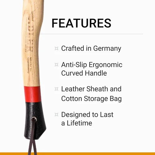 Vista 3 de Adler Hacha de explorador – Hacha de campamento forjada alemana con funda de cuero, bushcraft compacto y hacha de senderismo, cabeza de acero al