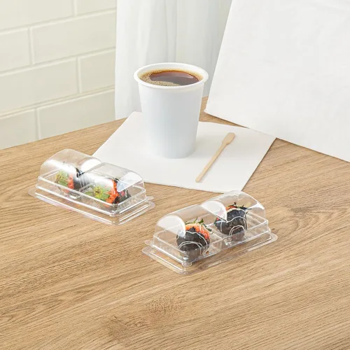 Vista 8 de Restaurantware Thermo Tek - Contenedores de postre de 5.3 x 2.6 x 1.8 pulgadas, 100 compartimentos duales transparentes para llevar, con tapa