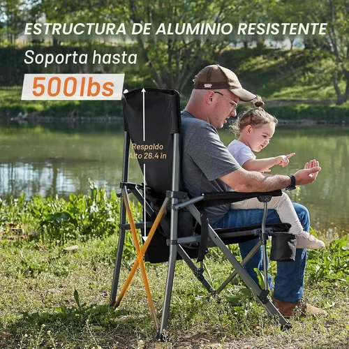 Vista 7 de TIMBER RIDGE Silla de campamento de aluminio de gran tamaño con soporte lumbar de hasta 500 libras, silla plegable de respaldo alto resistente