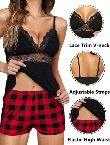 Vista 2 de Avidlove - Conjunto de pijama de encaje para mujer, ropa de dormir