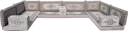 Vista 190 de arabicsofa Sofá en forma de U de estilo árabe para el suelo – Juego de Majlis hecho a mano – Sofá de estilo bohemio